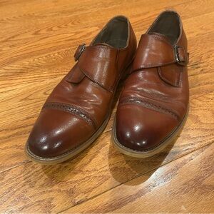 Stacy Adams Desmond Mens 8.5 Cognac Leather Monk-Strap Memory Foam Dress Loafers